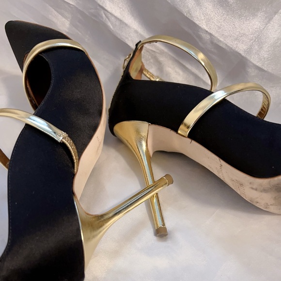 Malone Souliers Robyn 100 Black Satin Ankle Strap Pumps - Picture 6 of 15